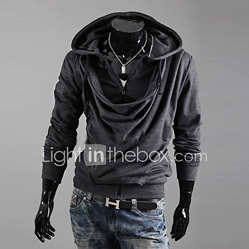 URUN Zipper Hooded Fashion Coat(Dark Gray)