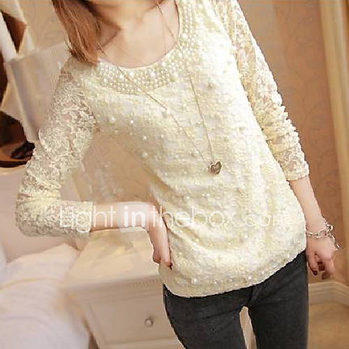 Womens Elegant Pearl Lace Blouse