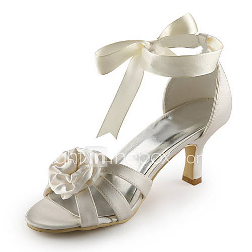 Satin Womens Wedding Stiletto Heel DOrsay Two Piece Sandals With Flower(More Colors)