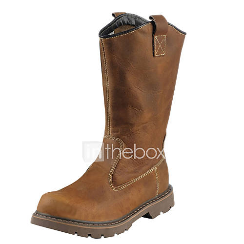 Mens Leather Flat Heel Mid Calf Western Boots