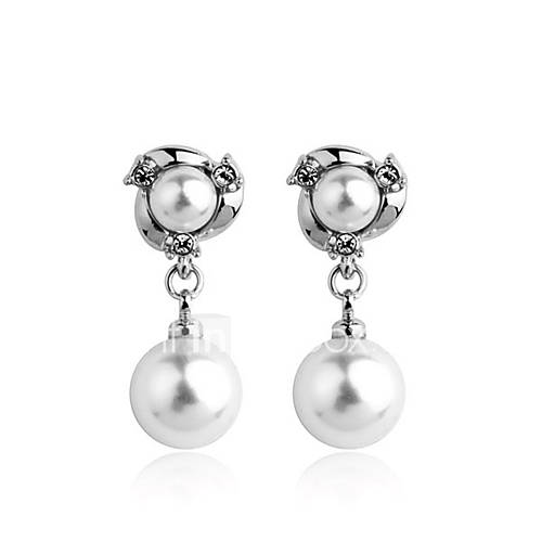 Elegant Alloy Silver Plated with Imitation Pearl Womens Earrings