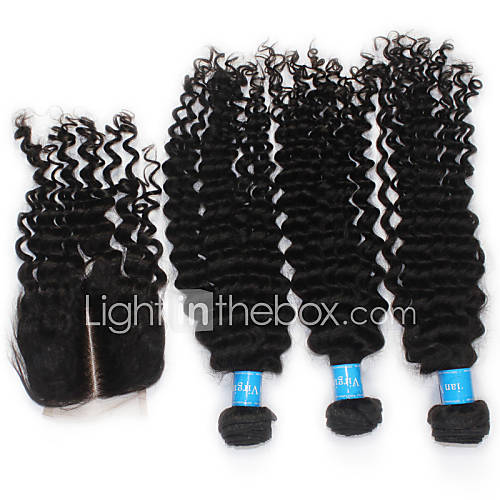 161616Lace Closure 14 6A Peruvian Virgin Remy Curly Wave Human Hair Weft Extensions