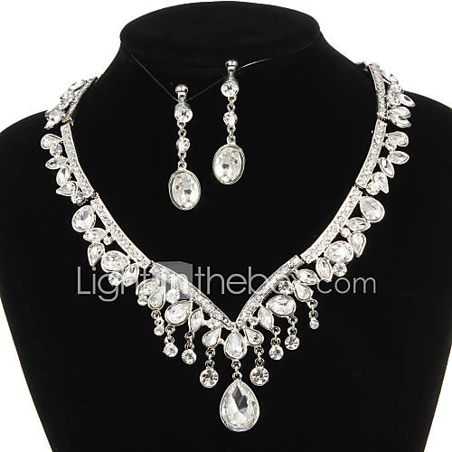 Charming Alloy Silver Plated With Clear Rhinestone Bridal Jewelry Set(Necklace,Earrings)