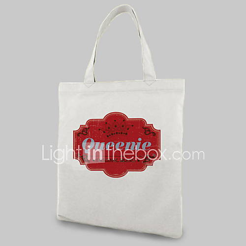 Personalized Creamy Canvas Vertical Flat Tote Bag with Retro Palace Logo Name (More Colors)