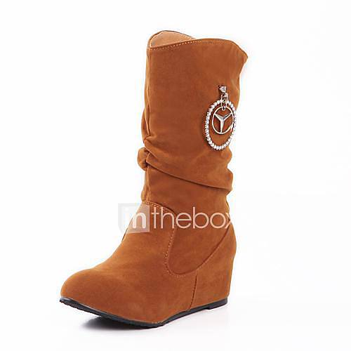 Suede Wedge Heel Slouch Fashion Mid Calf Boots with Chain (More Colors)