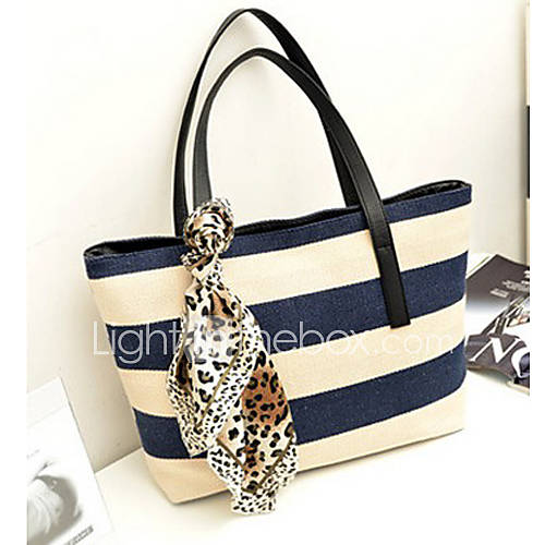 Navy Style Stripe Tote With Silk