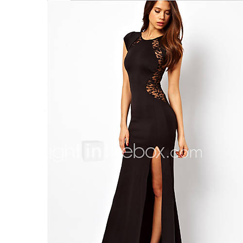 Moon Sunday Womens Long Lace Black Dress