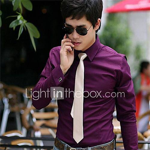 Mens Shirt Business Dress Shirt Leisure Pure Color Long Sleeve Mens Top