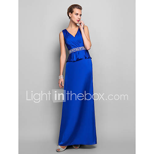 Sheath/Column V neck Floor length Satin And Chiffon Evening Dress (699397)