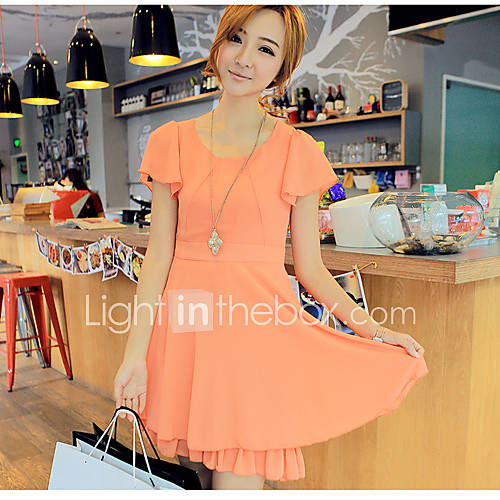 Newcomerland Korean Version Thin Short Sleeved Chiffon Dress(Screen Color)