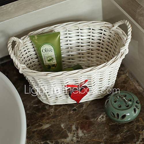 White Wicker Basket with Heart Decorator, 13104.5