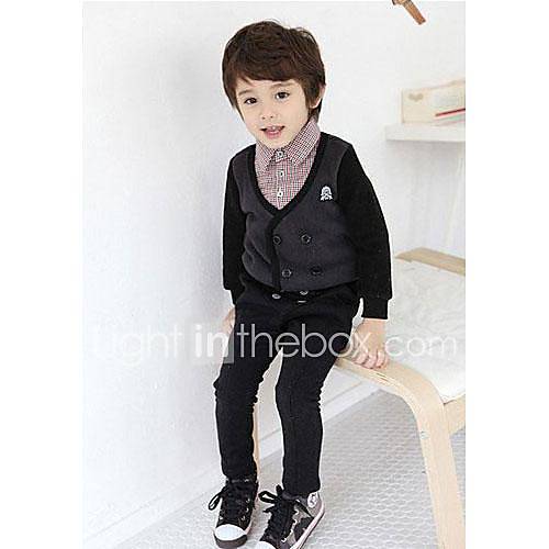 Boys Tur Down Collar Plaid 2Pcs Style Long Sleeve Sweatshirts Spring Autumn