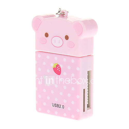 4 in one Cartoon Bear USB 2.0 Memory Card Reader(Pink)