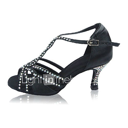 Rhinestone Décor Satin T Strap Latin Dance Sandals For Ladies