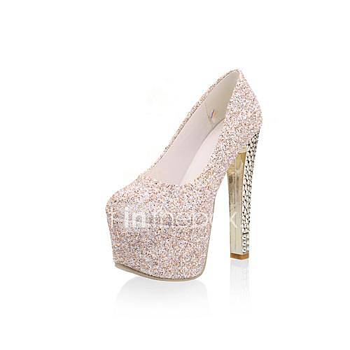Sparkling Glitter Womens Chunky Heel Pumps Heels Shoes(More Colors)