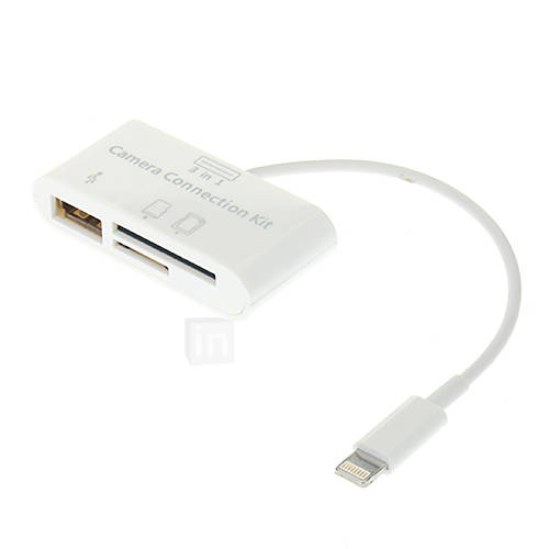 3 in one i5 12 USB 2.0 Lightning Connection Memory Card Reader (White)