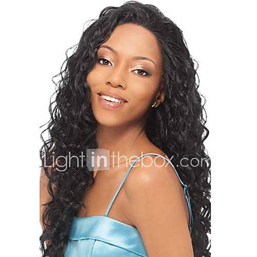 22inch Indian Remy Hair Front Lace Wig Kinky Curl Off Black(#1b)Long Wig