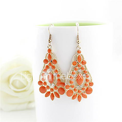 Kayshine Womens Orange Gemstone Studded Alloy Openwork Teardrop Earrings