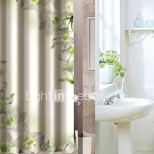 Shower Curtain Green Floral Print Thick Fabric Water resistant W71 x L79
