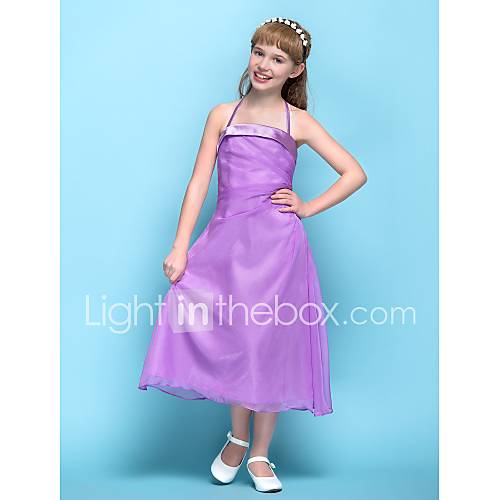 A line Halter Tea length Chiffon Junior Bridesmaid Dress (734018)