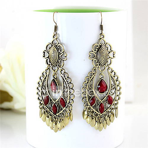 Kayshine Womens Red Vintage Style Openwork Teardrop Earrings