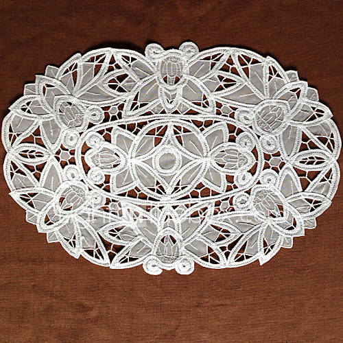 Set of 6 Cutworking Embroidery Oval Placemat, Lace 28X42cm