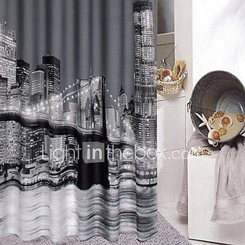 Shower Curtain Modern City Night Print Water resistant W71 x L71