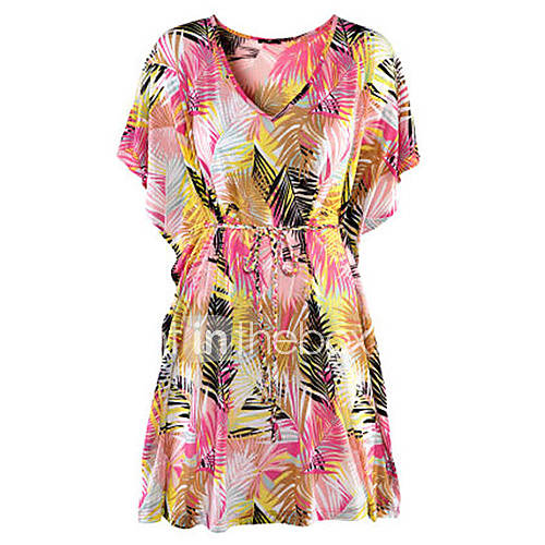 Fashion Bohemia Leaves Print Swim Dress