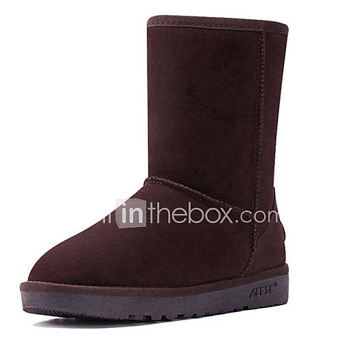 Womens Suede Flat Heel Comfort Mid Calf Snow Boots