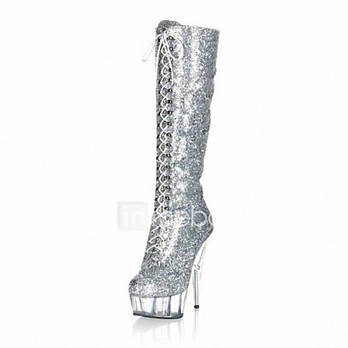 Sparkling Glitter Womens Stiletto Heel Platform Knee High Boots Shoes (More Colors)