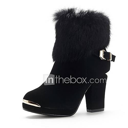 Suede Chunky Heel Platform Booties/Ankle Boots With Fur (More Colors)