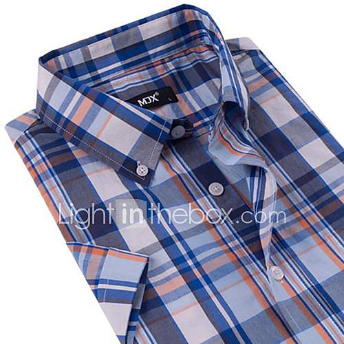 Mens Casual Cotton Short Sleeve Plaid Shirt