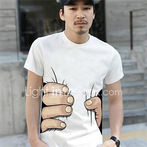 MenS Funny 3D Short Sleeve T Shirt with Big Hand Printed (100% Cotton)