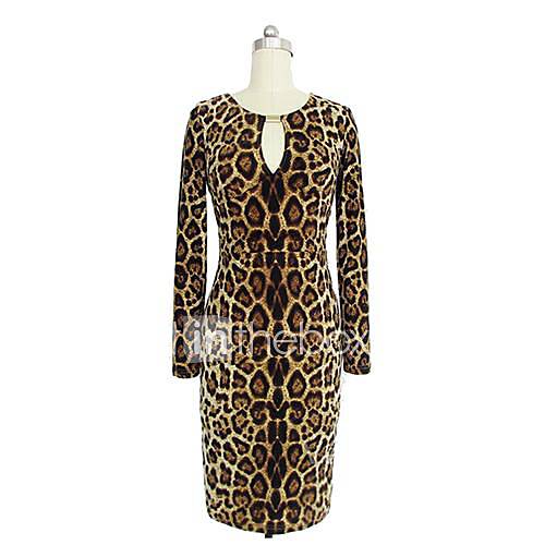 Womens Sexy Leopard Print Long Sleeve V neck Dress