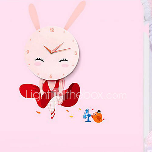 Cartoon Pink Rabbit 3D Wall Clock Stickers