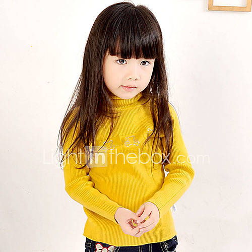 Girls Solid Color Stand Collar Sweater