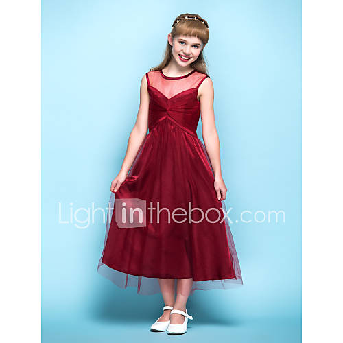 A line Scoop Tea length Tulle Junior Bridesmaid Dress (734042)