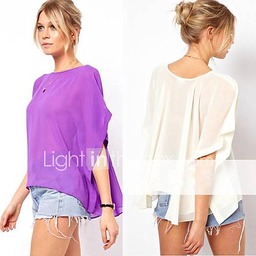 Womens Batwing Sleeves Chiffon Loose T Shirt