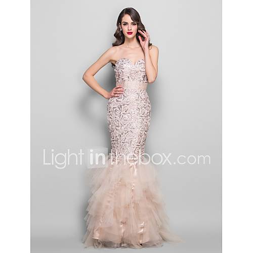 Trumpet/Mermaid Sweetheart Floor length Lace and Tulle Evening/Prom Dress