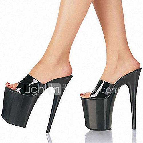 Faux Leather Womens Stiletto Heel Platform Slippers Shoes