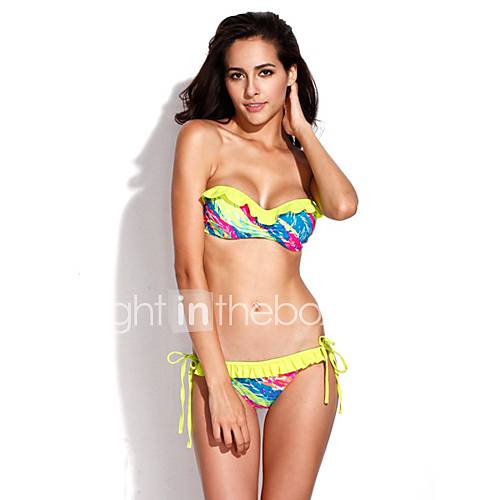 RELLECIGA Womens Sexy Bandeau Leaves Print Bikini