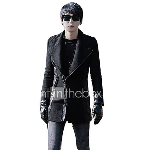 Mens Long Sleeve Thicken Woolen Trench Coat