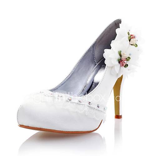 Satin Womens Wedding Stiletto Heel Pumps Heels with Rhinestone Shoes