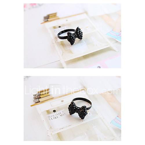 Womens Sweet Black Glitter Bowknot Adjustable Ring