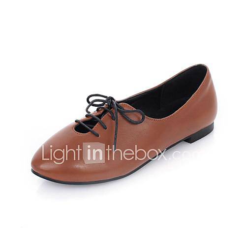 Faux Leather Womens Flat Heel Comfort Flats with Lcae up Shoes (More Colors)