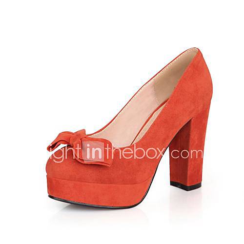 Suede Chunky Heel Pumps Heels with Bowknot Shoes(More Colors)