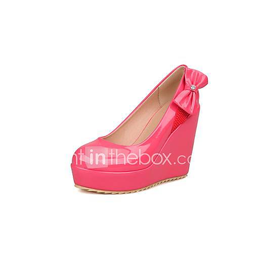 Patent Leather Wedge Heel Heels with Bowknot Shoes(More Colors)