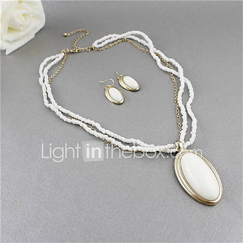 Kayshine Womens Personalized Fashion White Alloy Gemstone Teardrop Pendant Necklace And Earrings Set