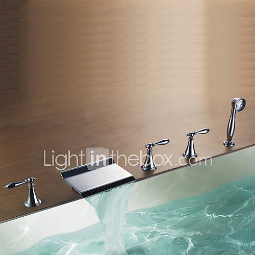 Modern Design Chrome Finish Rectangular Waterfall Tub Faucet with Handshower