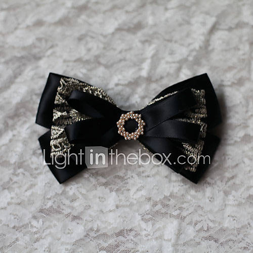 White Lace Black Satin 10.5cm Bow Gothic Lolita Barrette